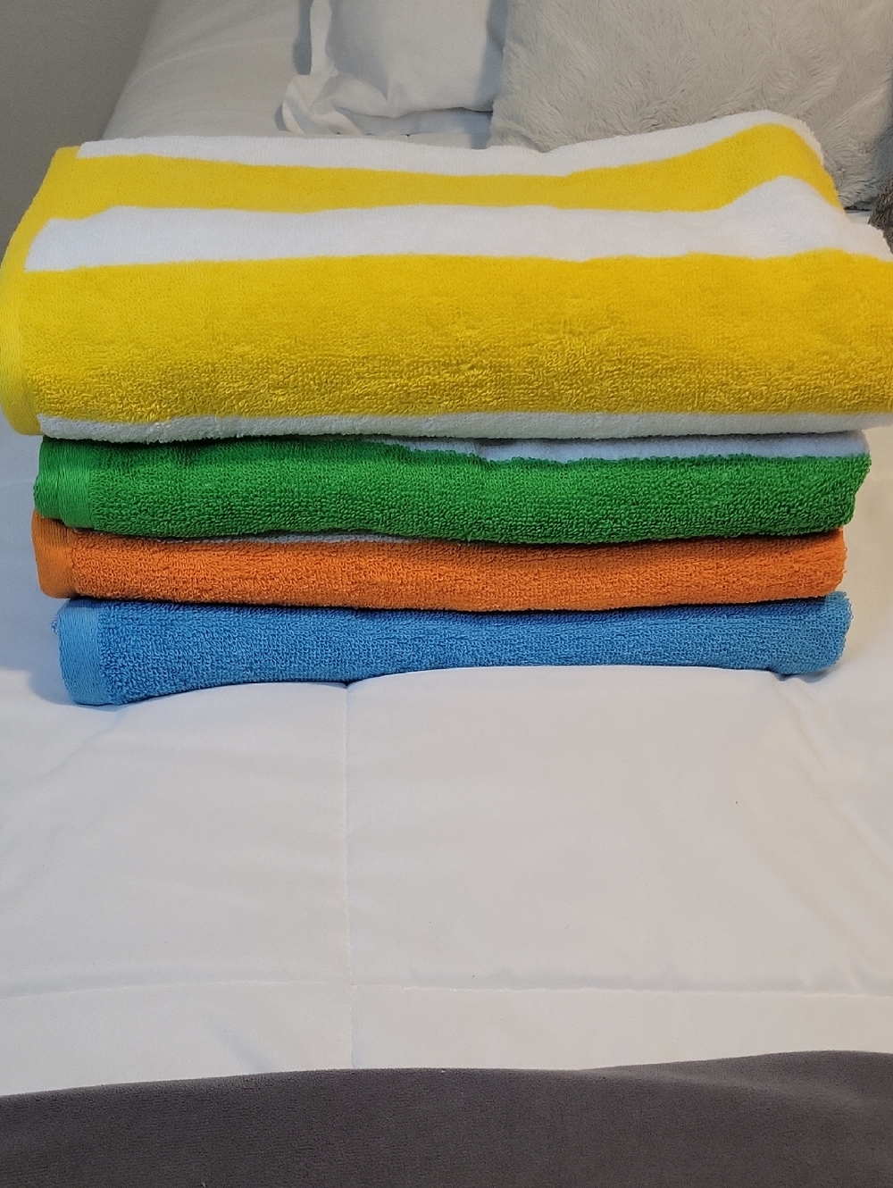 Vibrant Stripe & Solid Cotton Throw Set - Yellow, Green, Orange, Blue